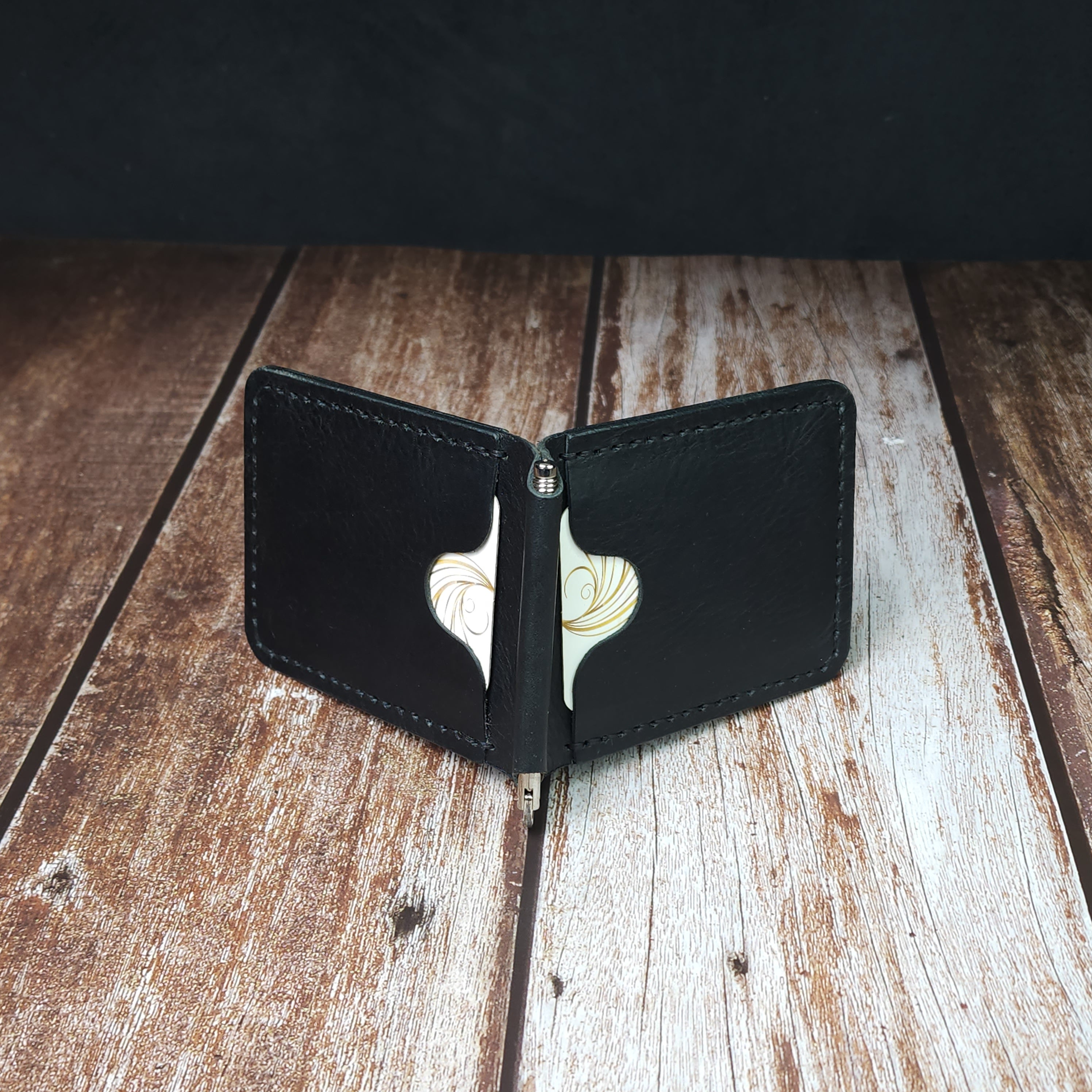 Deri Cüzdan Para Klipsli, Kartlık Bölmeli El Yapımı Cüzdan