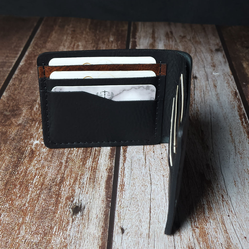 Çift Renk Detaylı Deri Cüzdan Para ve Kartlık Bölmeli El Yapımı Cüzdan