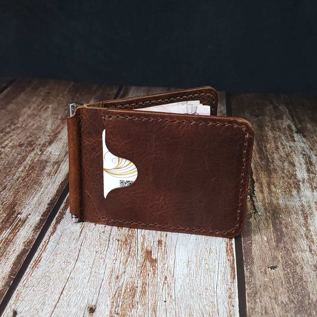 Deri Cüzdan Para Klipsli, Kartlık Bölmeli El Yapımı Cüzdan