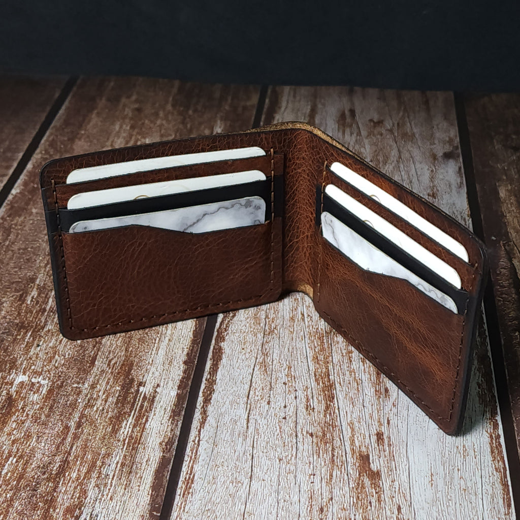 Çift Renk Detaylı Deri Cüzdan Para ve Kartlık Bölmeli El Yapımı Cüzdan