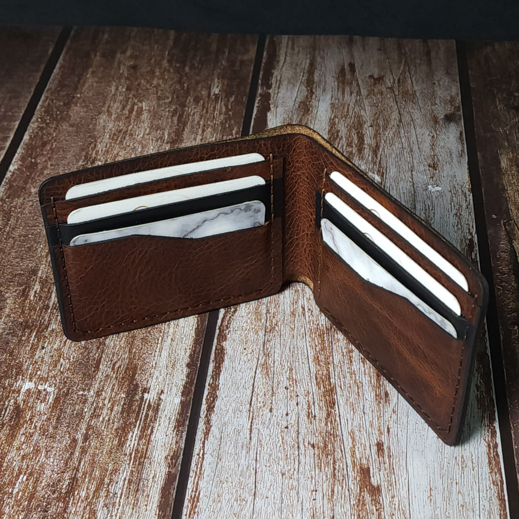 Çift Renk Detaylı Deri Cüzdan Para ve Kartlık Bölmeli El Yapımı Cüzdan
