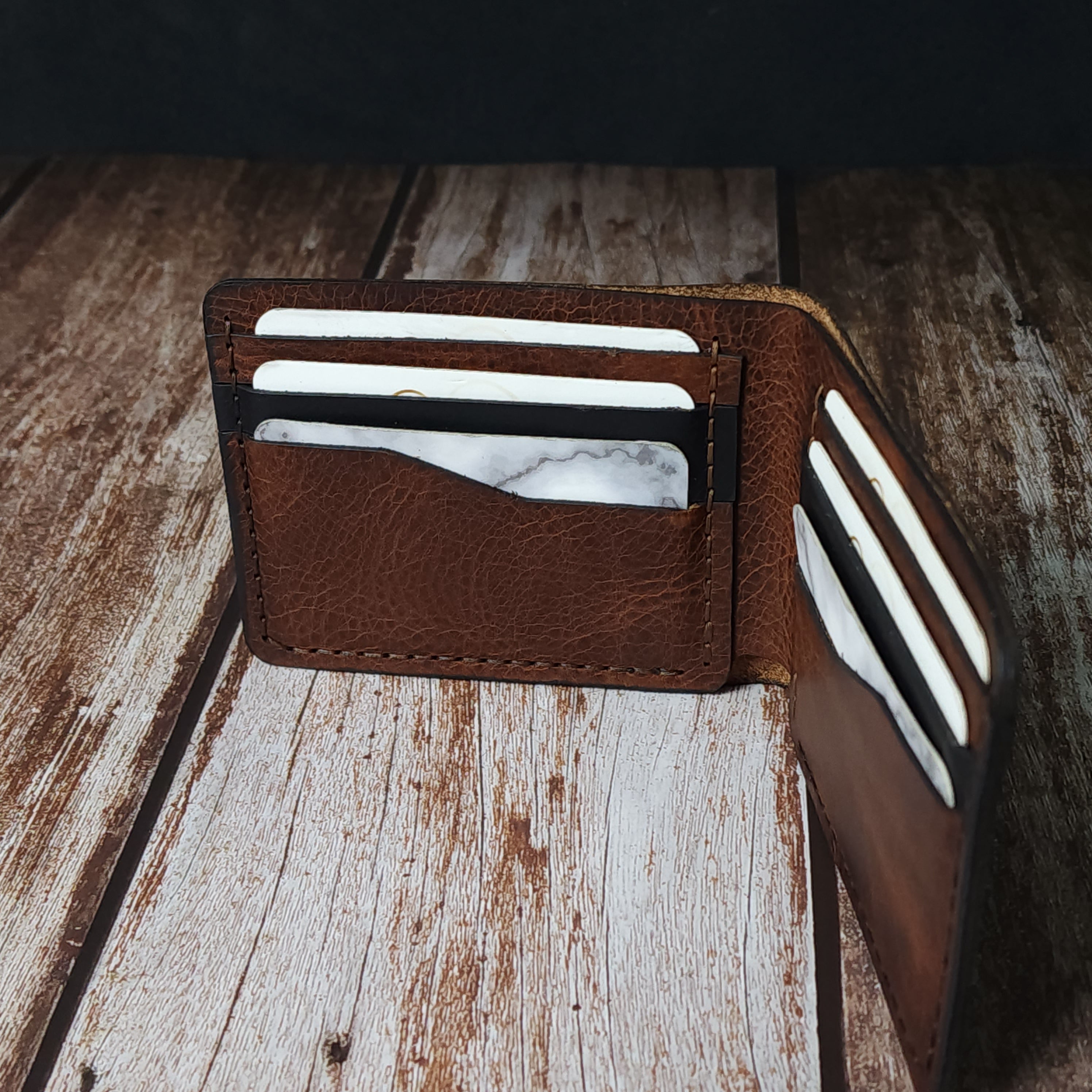 Çift Renk Detaylı Deri Cüzdan Para ve Kartlık Bölmeli El Yapımı Cüzdan