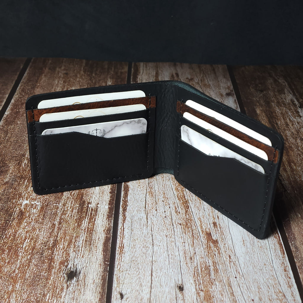Çift Renk Detaylı Deri Cüzdan Para ve Kartlık Bölmeli El Yapımı Cüzdan