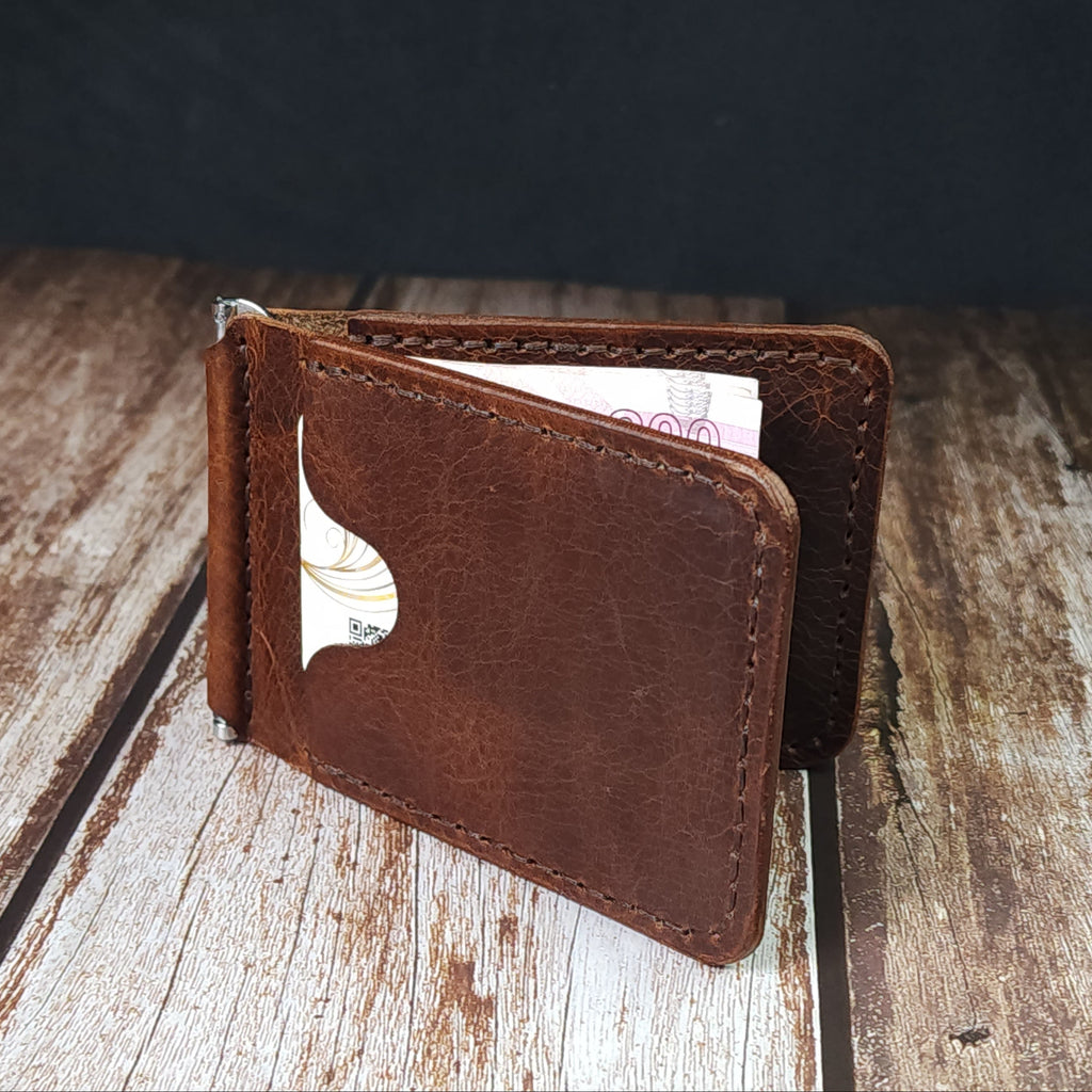 Deri Cüzdan Para Klipsli, Kartlık Bölmeli El Yapımı Cüzdan